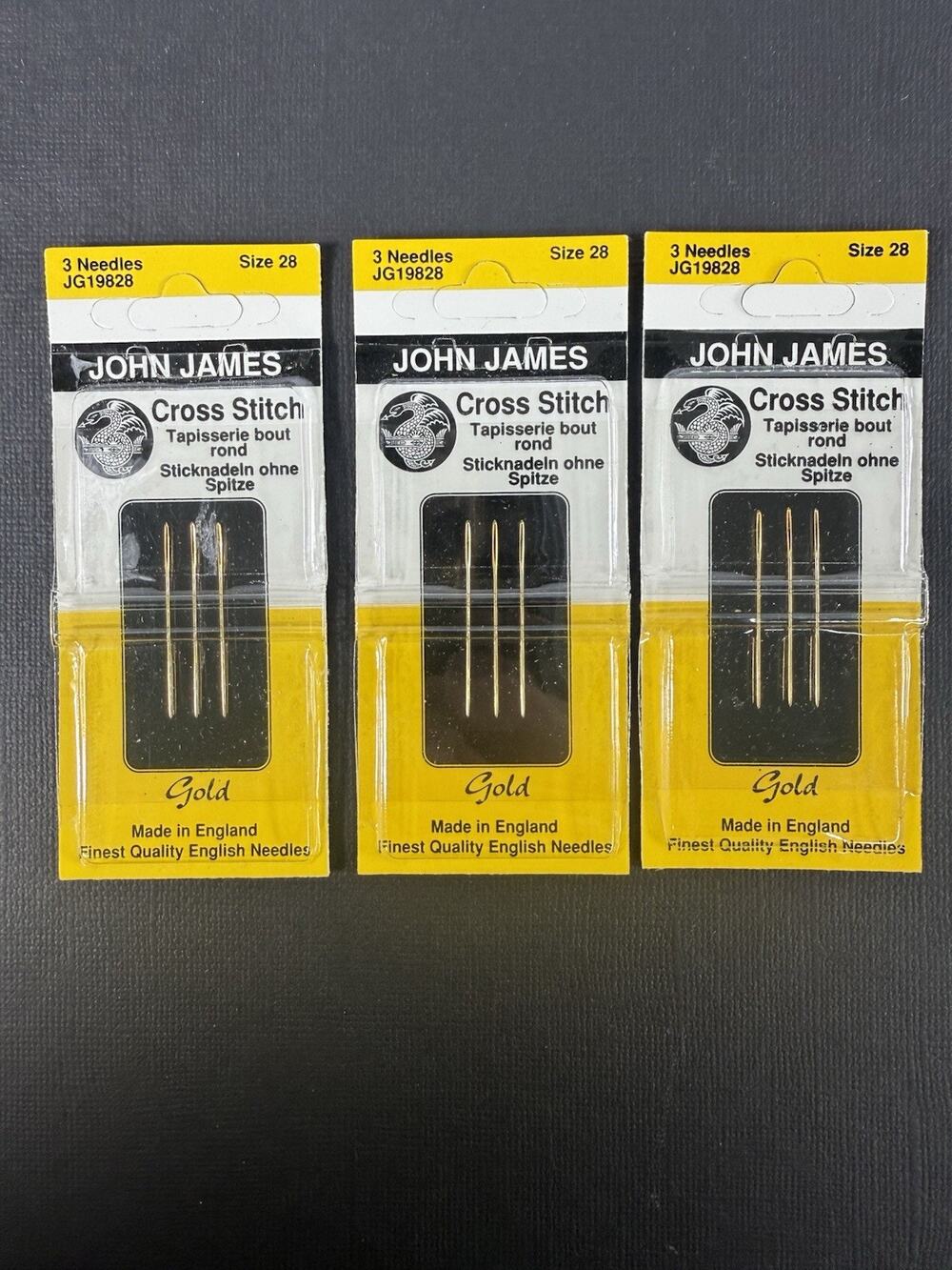 3 Packs John James Gold Cross Stitch Needles Sizes 28 NOS